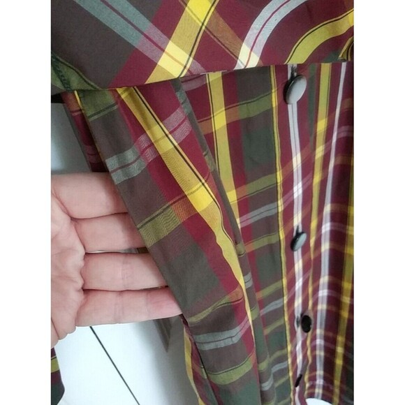 TRA MAD RKE Plaid L/S Cotton Belted Dress Pockets Buttons Vintage FINAL - Picture 14 of 16
